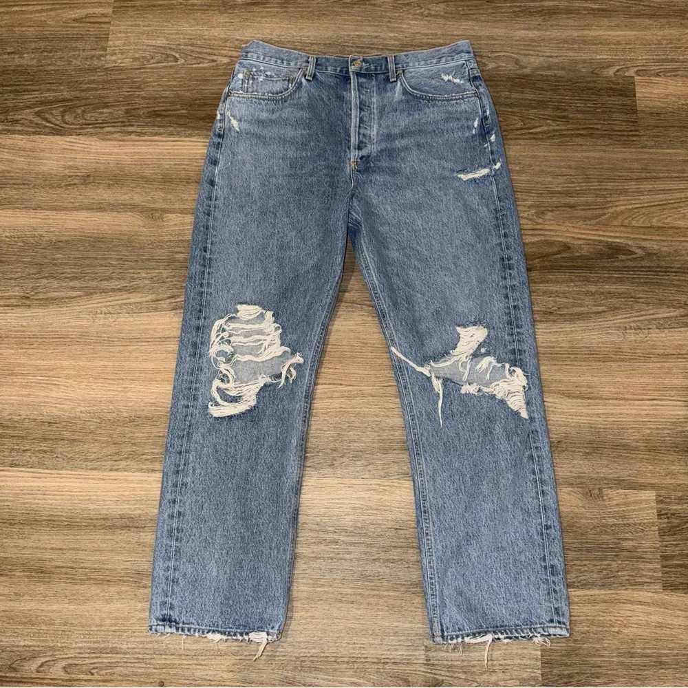 AGOLDE 90's Jean Distressed High Rise Straight Leg Blue Denim Size 31‎ A069C-811